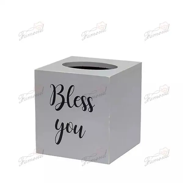 'Bless You'  Resin Wood Elegant Gray Square Tissue Box with