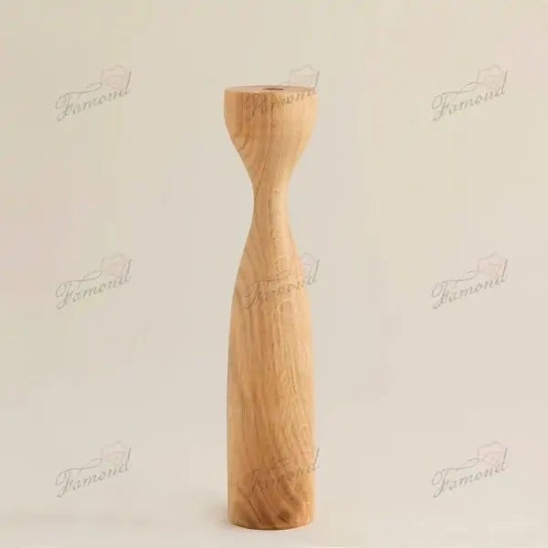 Elegant Waist Shaped Acacia Wood Candle Holder Set of 3