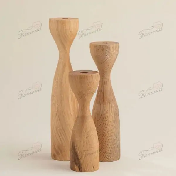 Elegant Waist Shaped Acacia Wood Candle Holder Set of 3