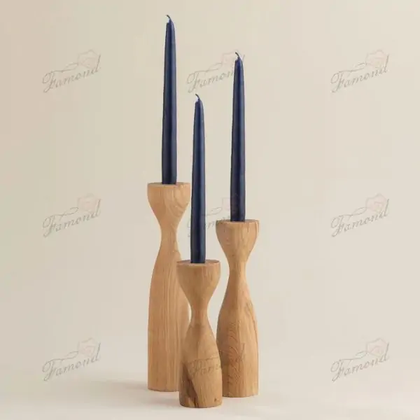 Elegant Waist Shaped Acacia Wood Candle Holder Set of 3