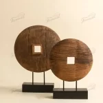 "Heavenly Round, Earthly Square" Solid Wood Decor with Ebonized Resin Base