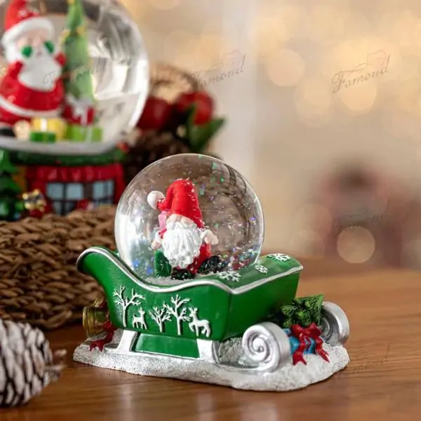 5-8cm Santa Claus on Sled Water Globe Mini Christmas Ornament