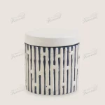 Navy Blue Bath Set with Raised White Irregular Square Grid Cotton Jars in Different Heights