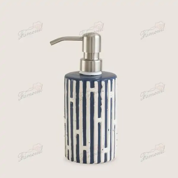 Navy Blue Bath Set with Raised White Irregular Square Grid Cotton Jars in Different Heights