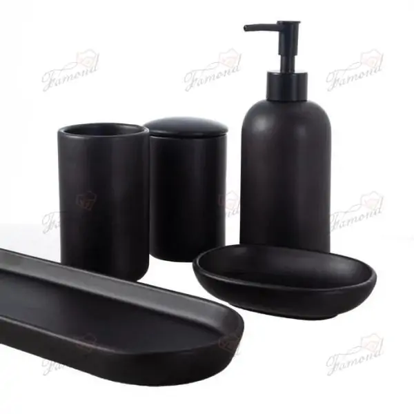 Elegant Monochrome Cylinder Classic 5-Piece Bathroom Accessory Set