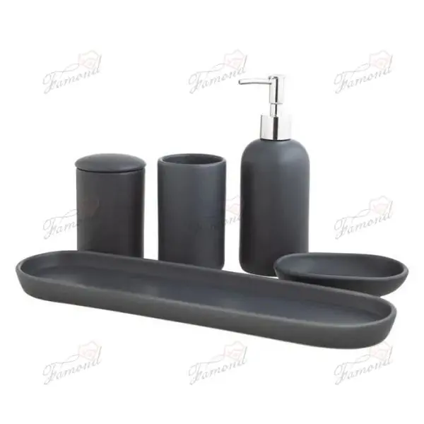 Elegant Monochrome Cylinder Classic 5-Piece Bathroom Accessory Set