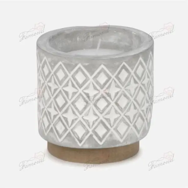 Elegant Hexagonal Cement Cylinder Candle Holder with Solid Wood Base