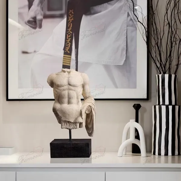 Chiseled Champion: Half-Body Muscle Man Statue Decor