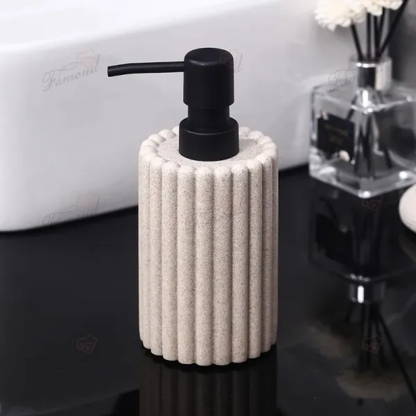 OEM Natural Sand Texture Cylindrical Resin Dispensers Bathroom Bottles Set