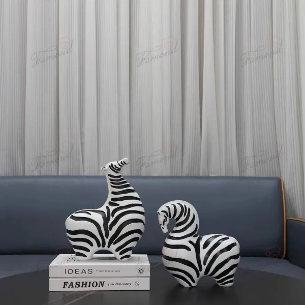 Zebra Flocked Resin Decorative Ornament for Living Room and Study