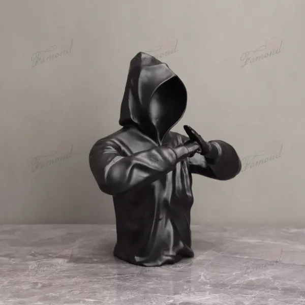 Elegant Black and White Trench Coat Arching Hand Warrior Resin Home Decor