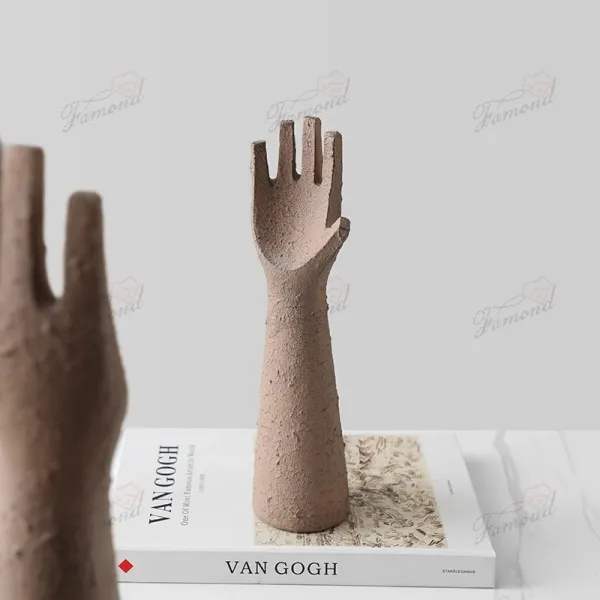 Eco-Friendly Cement Resin Earth Tone Hand-Shaped Rough Texture Jewelry Hanger Decor