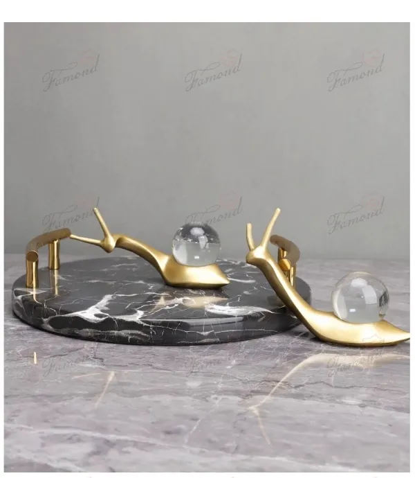 Golden Snail with Transparent Glass Ball Home Decor - Customizable Size & Color Effects