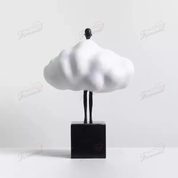 Resin Abstract Handcrafted Statue of Goddess in White Clouds with Square Base for Living Room