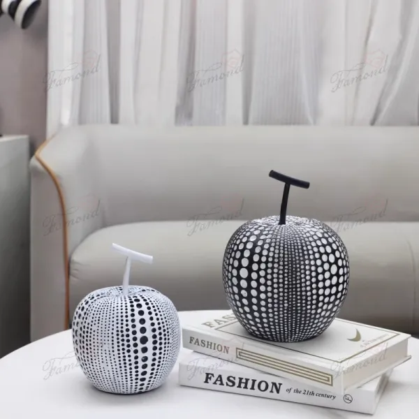 Resin Apple Decor with Black and White Base and Colorful Indented Dots, Functional as Bookends