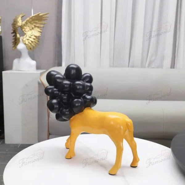 Vibrant Abstract Lion & Bubble Dog Art Figurines Minimalist Cartoon Animal Decor for Nordic Style Interiors