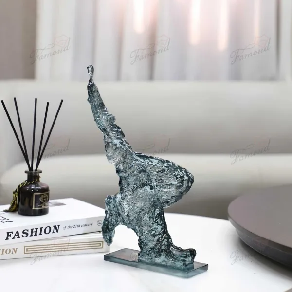 Elegant Transparent Lake Blue Resin Walking Figure Statue for Modern Living Room Decor