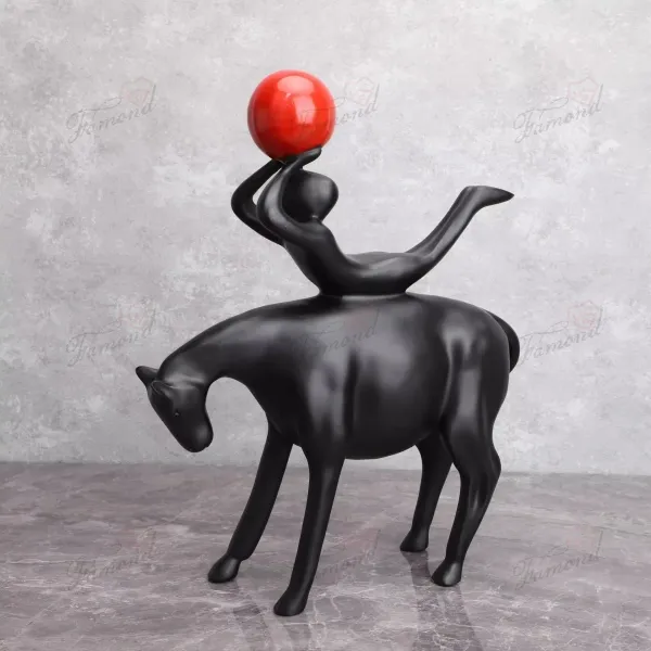 Handcrafted Eco-Resin Artwork - Colorful Ball Throwing Figure on Black Horse