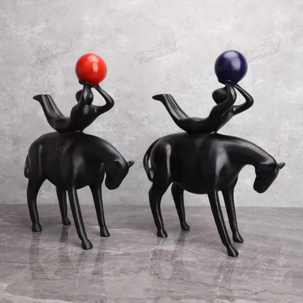 Handcrafted Eco-Resin Artwork - Colorful Ball Throwing Figure on Black Horse