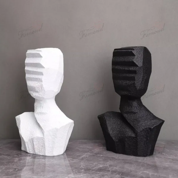 Handcrafted Resin Black and White Minimalist Abstract Half-Length Statue