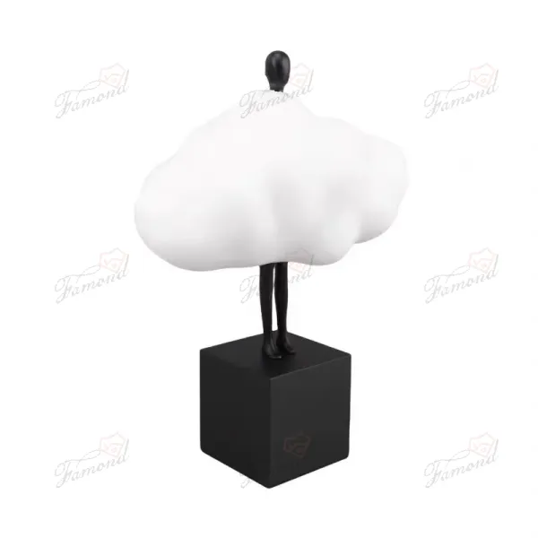 Resin Abstract Handcrafted Statue of Goddess in White Clouds with Square Base for Living Room