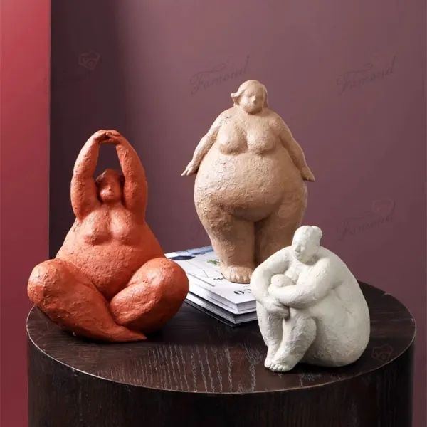 Full-Figured Female Statue in Various Poses - Rough Clay Texture Artisan Craft