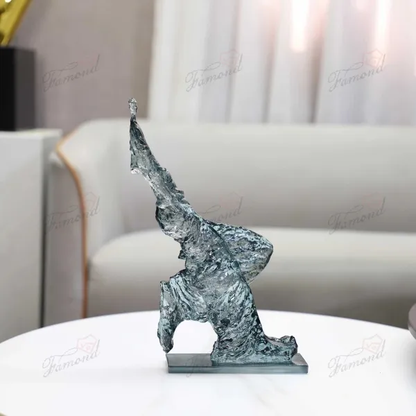 Elegant Transparent Lake Blue Resin Walking Figure Statue for Modern Living Room Decor