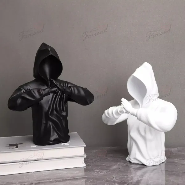 Elegant Black and White Trench Coat Arching Hand Warrior Resin Home Decor