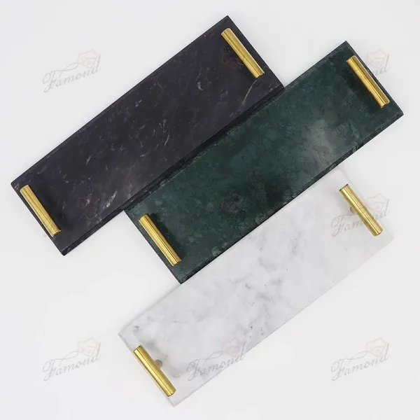 Marble and Metal Handle Flat Tray - Elegance for Jewelry and Food Presentation