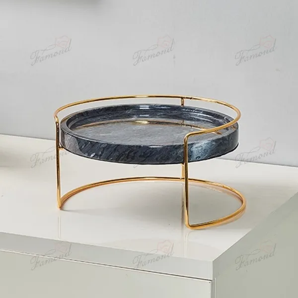 Elegant Gold Metal Stand with Round Marble Tray for Makeup and Jewelry Organizer