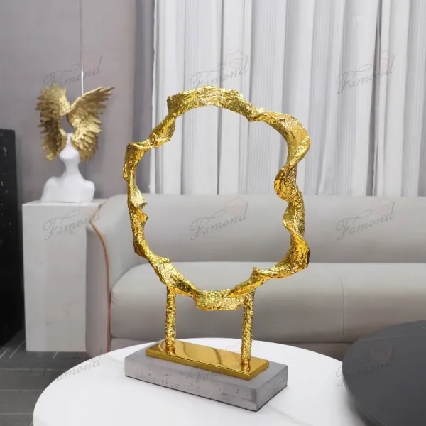 Elegant Abstract Resin Painted Gold Foil Circular Wreath with Base - Premium Home Decor