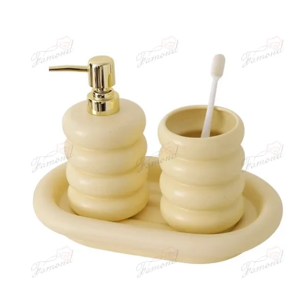 Adorable Donut Stack Ceramic Bathroom Set - Refreshing Yellow 5-Piece Resin & Ceramic Dispensers for Kids