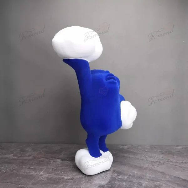 Klein Blue Plump Figure Holding Cloud Tray Resin Handcraft with Velvet Soft Touch for Living Room