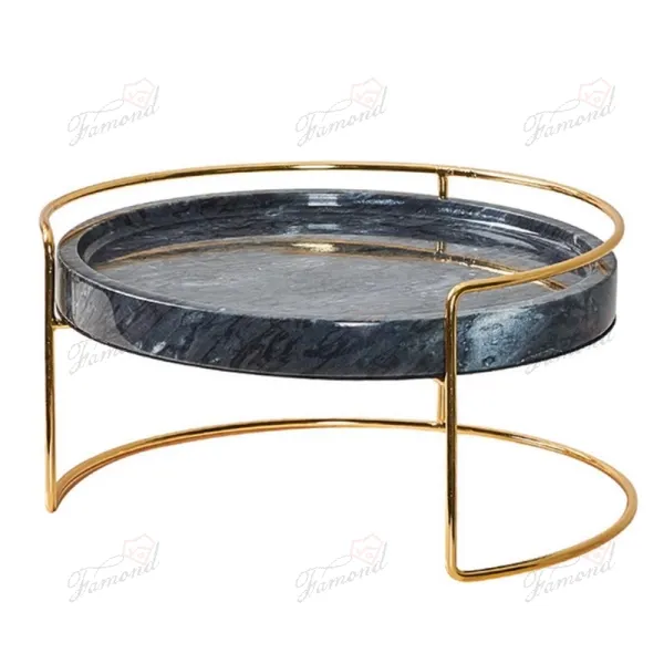 Elegant Gold Metal Stand with Round Marble Tray for Makeup and Jewelry Organizer