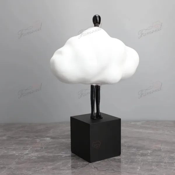 Resin Abstract Handcrafted Statue of Goddess in White Clouds with Square Base for Living Room