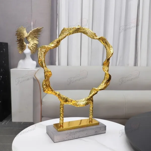 Elegant Abstract Resin Painted Gold Foil Circular Wreath with Base - Premium Home Decor