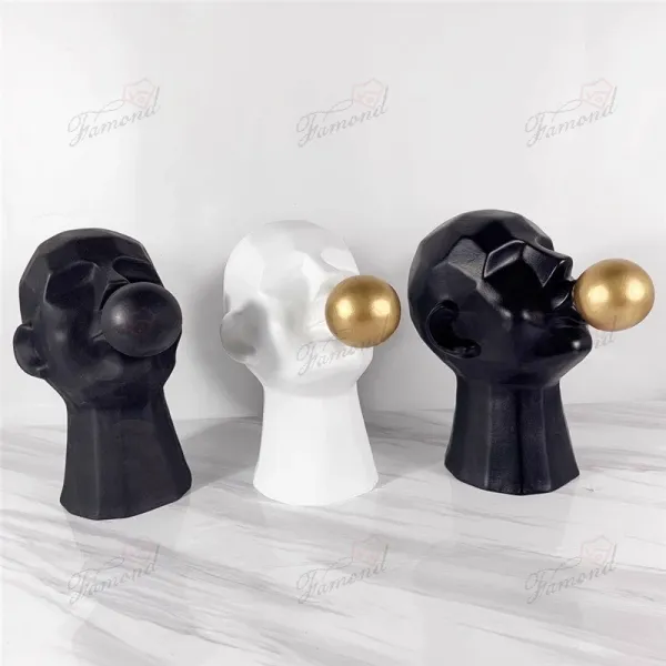 Handcrafted Resin Living Room Decor - Half-Bust Figure Kissing a Sphere