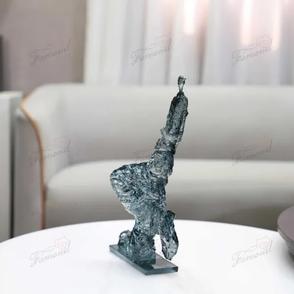 Elegant Transparent Lake Blue Resin Walking Figure Statue for Modern Living Room Decor