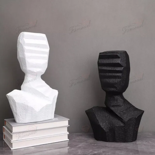 Handcrafted Resin Black and White Minimalist Abstract Half-Length Statue