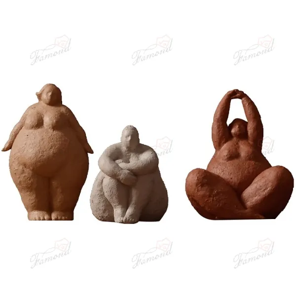 Full-Figured Female Statue in Various Poses - Rough Clay Texture Artisan Craft