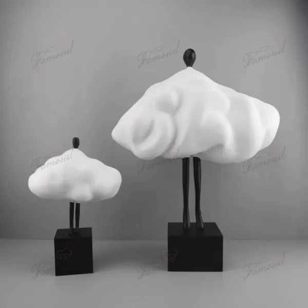 Resin Abstract Handcrafted Statue of Goddess in White Clouds with Square Base for Living Room