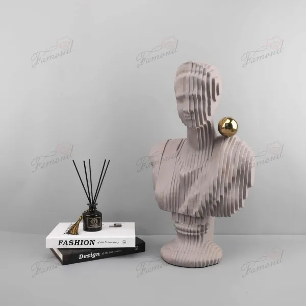 Polyresin Handcrafts Elegant Abstract Male Torso Statue with Golden Sphere Detail