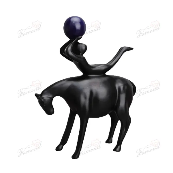 Handcrafted Eco-Resin Artwork - Colorful Ball Throwing Figure on Black Horse