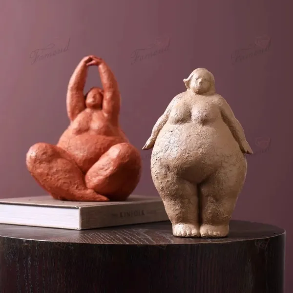 Full-Figured Female Statue in Various Poses - Rough Clay Texture Artisan Craft