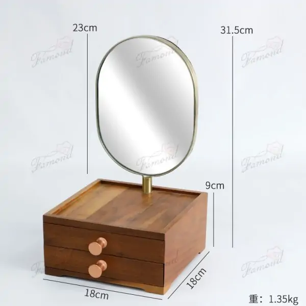 Elegant Double-Layer Drawer Storage Desk Mirror with Oval Single-Sided Makeup Organizer