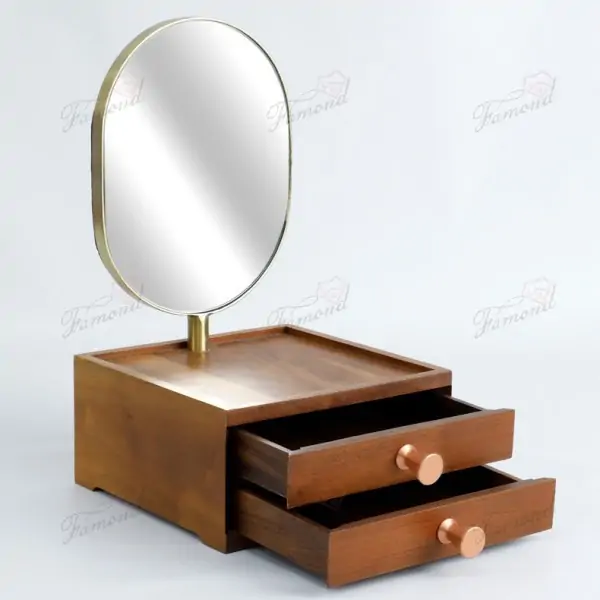 Elegant Double-Layer Drawer Storage Desk Mirror with Oval Single-Sided Makeup Organizer