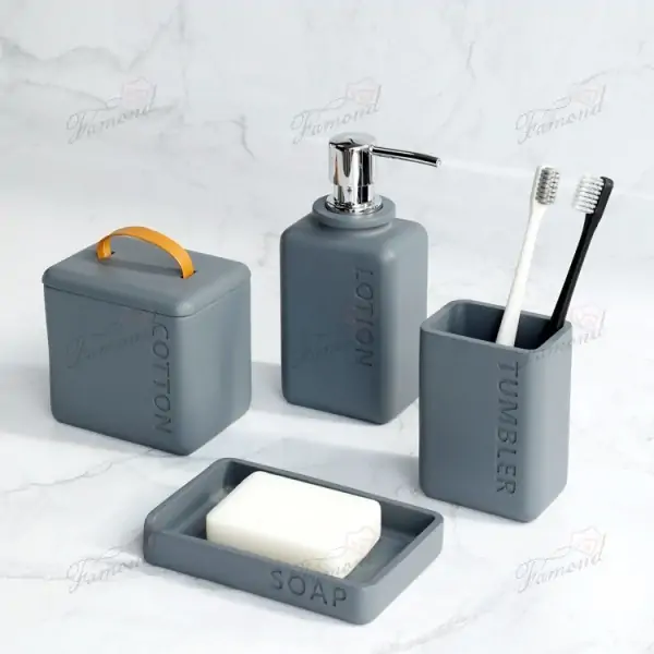 Elegant Marble-Inspired Bathroom Accessories Set with Gold Accents