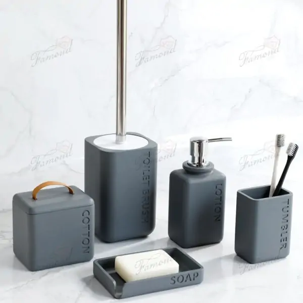 Elegant Marble-Inspired Bathroom Accessories Set with Gold Accents