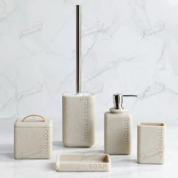 Elegant Marble-Inspired Bathroom Accessories Set with Gold Accents