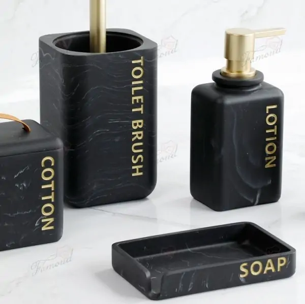 Elegant Marble-Inspired Bathroom Accessories Set with Gold Accents